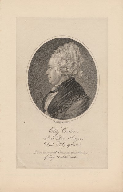 Elizabeth Carter, Engraved by Mackenzie, 1807 by Joachim Smith